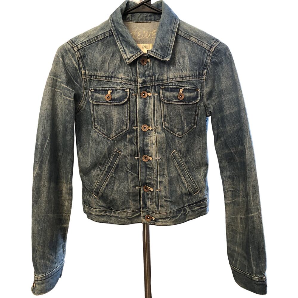 Madewell Medium Wash Distressed Denim Jacket Collared Size XS